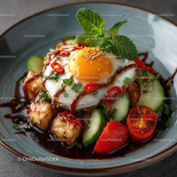 Gourmet Fried Egg with Fresh Vegetables and Potatoes