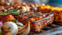 Grilled Steak and Vegetables on Sizzling Barbecue