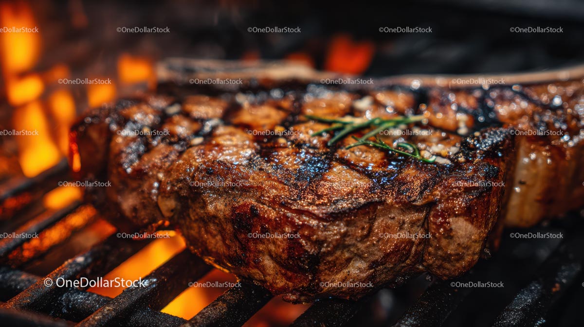 Soczysty grillowany stek na płonącym grillu