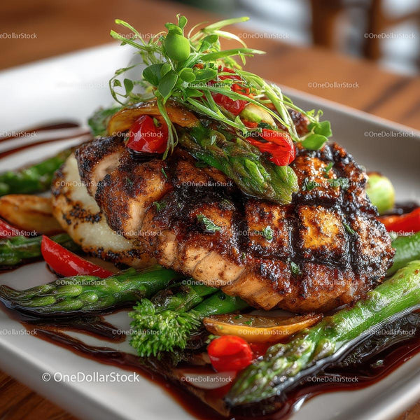 Grilled Chicken with Asparagus and Balsamic Glaze