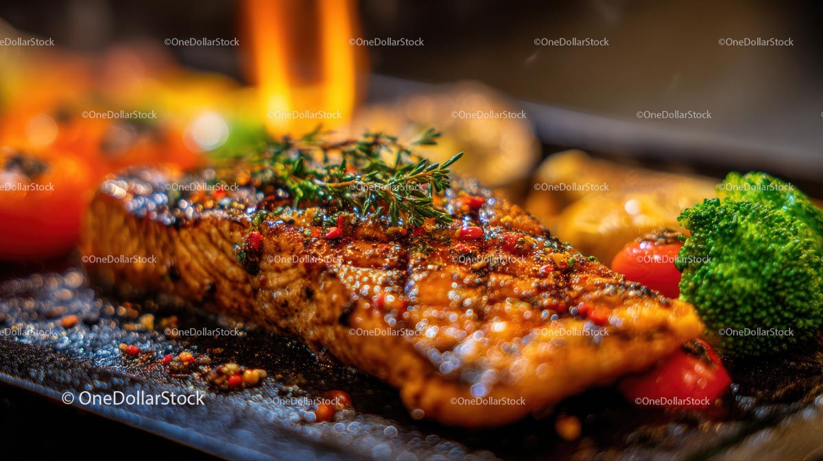 Flame-Grilled Salmon with Vegetables and Herbs