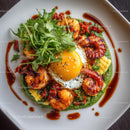 Gourmet Shrimp Platter with Egg and Arugula