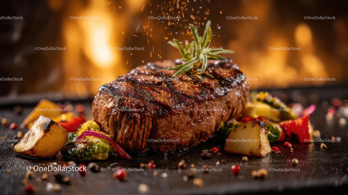 Grilled Steak with Rosemary and Roasted Vegetables