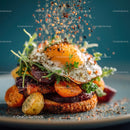 Gourmet Breakfast with Sunny-Side Up Egg and Fresh Herbs