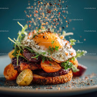 Gourmet Breakfast with Sunny-Side Up Egg and Fresh Herbs