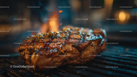 Juicy Steak Sizzling on a Barbecue Grill
