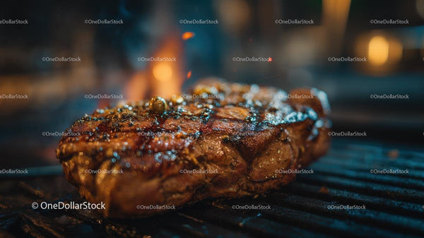 Juicy Steak Sizzling on a Barbecue Grill
