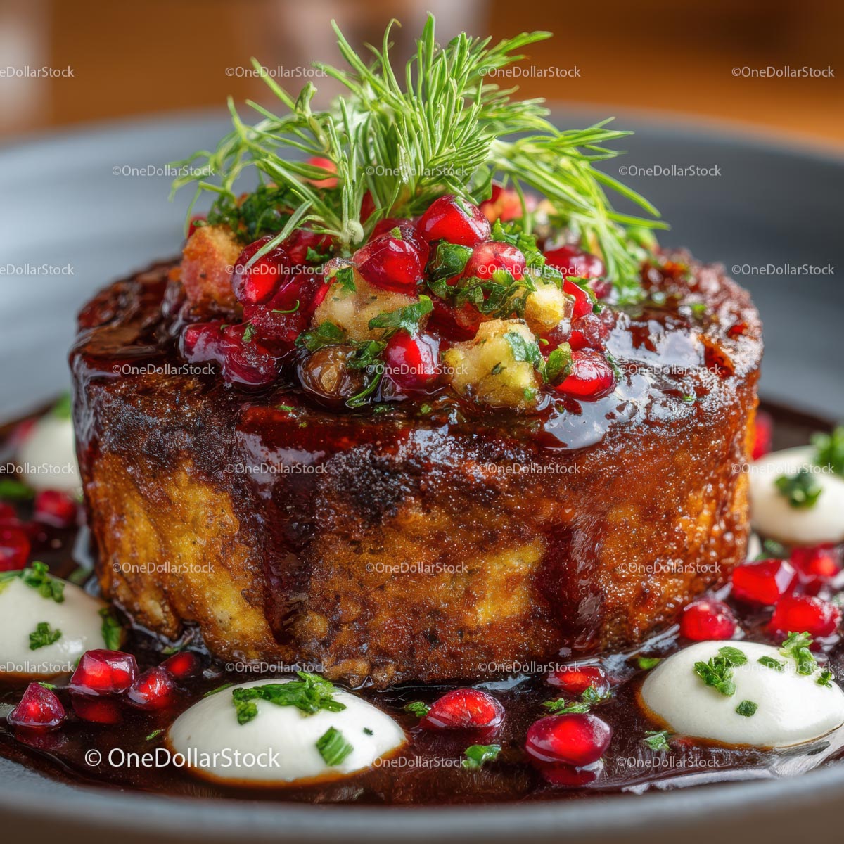 Gourmet Roasted Meat with Pomegranate and Herbs