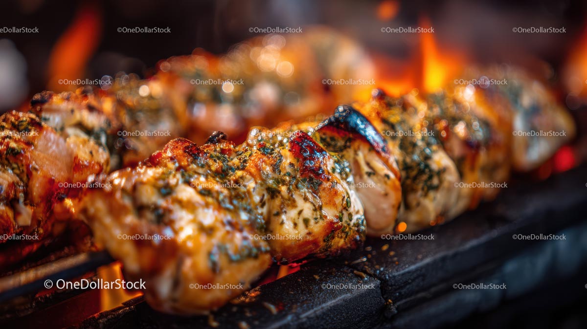 Delicious Grilled Chicken Skewers on Open Flame