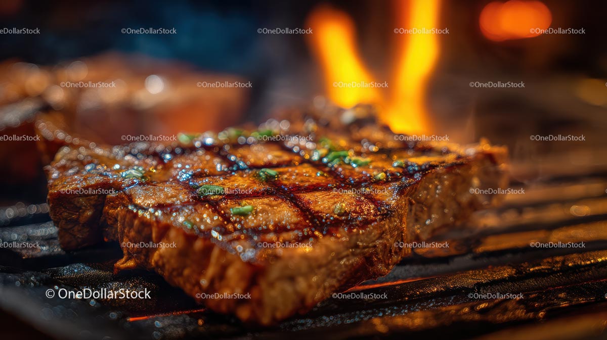 Soczysty grillowany stek na płonącym grillu