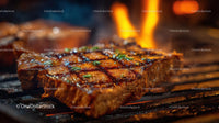Juicy Grilled Steak on Flaming Barbecue