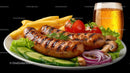 Grilled Sausages with Crispy Fries and Fresh Vegetables