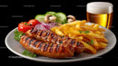 Grilled Sausages with Fries and Fresh Vegetables