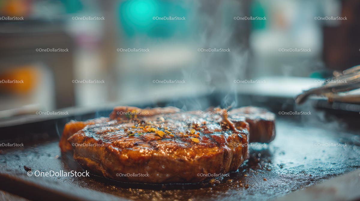 Juicy Grilled Steak on a Sizzling Hot Plate
