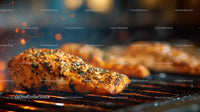 Juicy Grilled Chicken Breast on BBQ Grill with Herbs