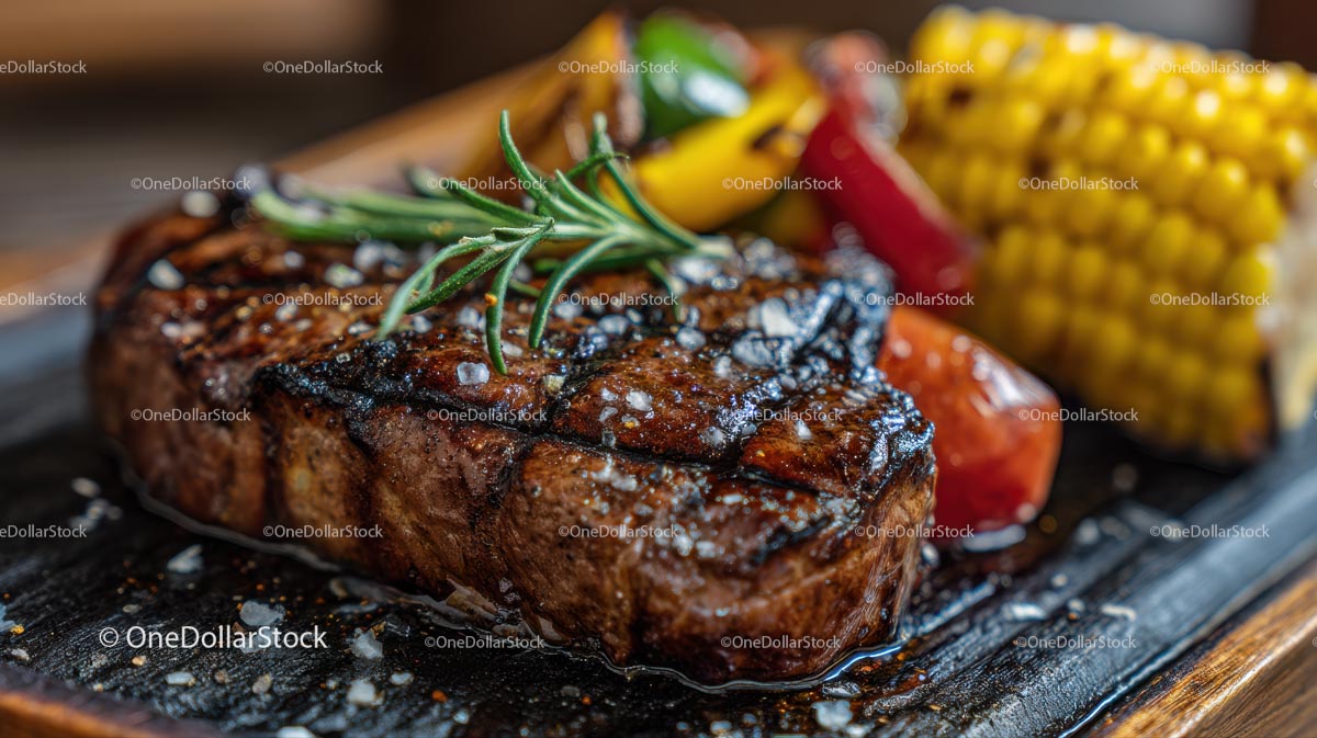 Soczysty grillowany stek z rozmarynem i warzywami