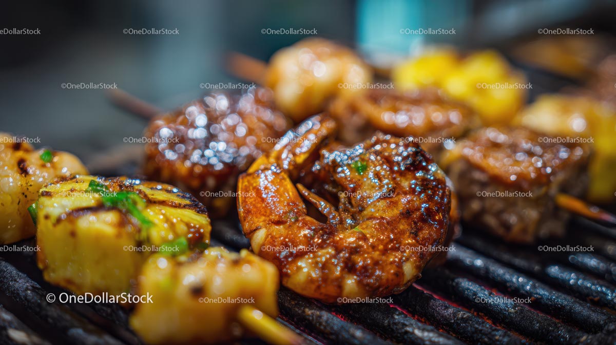 Juicy Grilled Shrimp Skewers on a Barbecue Grill