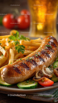 Grilled Sausage with Golden Fries and Vegetables