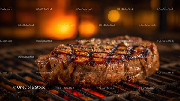 Sizzling Grilled Steak on Charcoal Grill