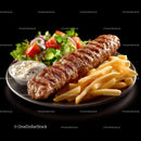 Grilled Kebab with French Fries and Fresh Salad