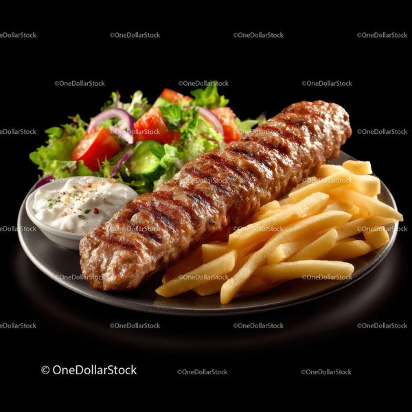 Grilled Kebab with French Fries and Fresh Salad