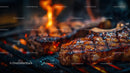 Juicy Grilled Steaks with Flames on a Barbecue