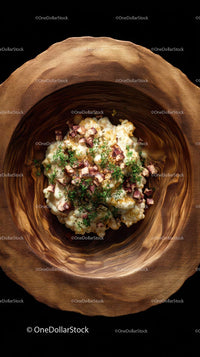Gourmet Creamy Pasta Dish in Rustic Wooden Bowl