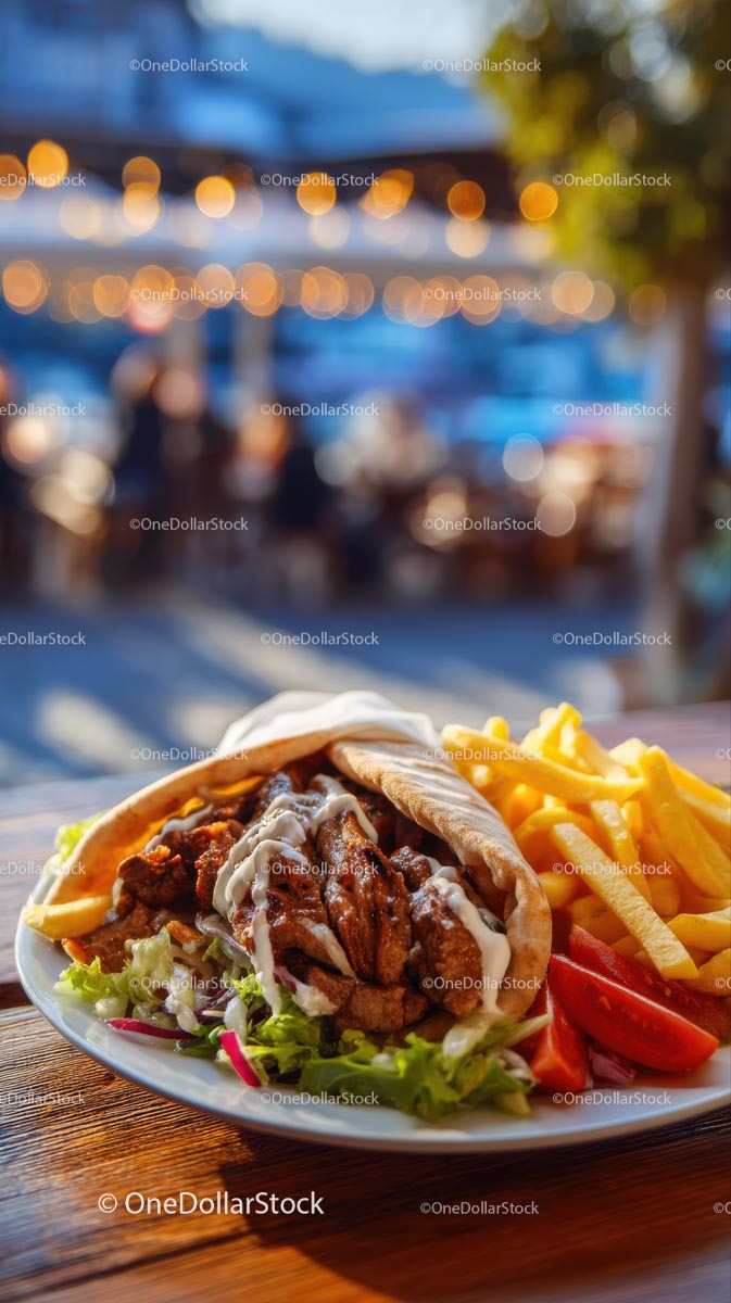 Tasty Kebab Wrap with Crispy French Fries on a Sunny Day