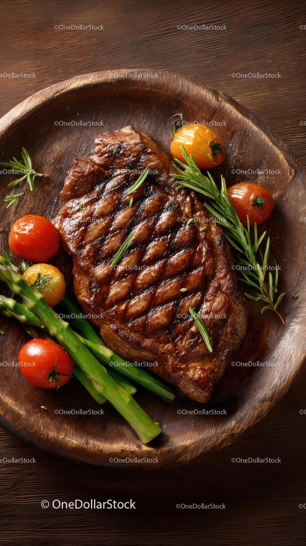 Grilled Steak with Asparagus and Cherry Tomatoes