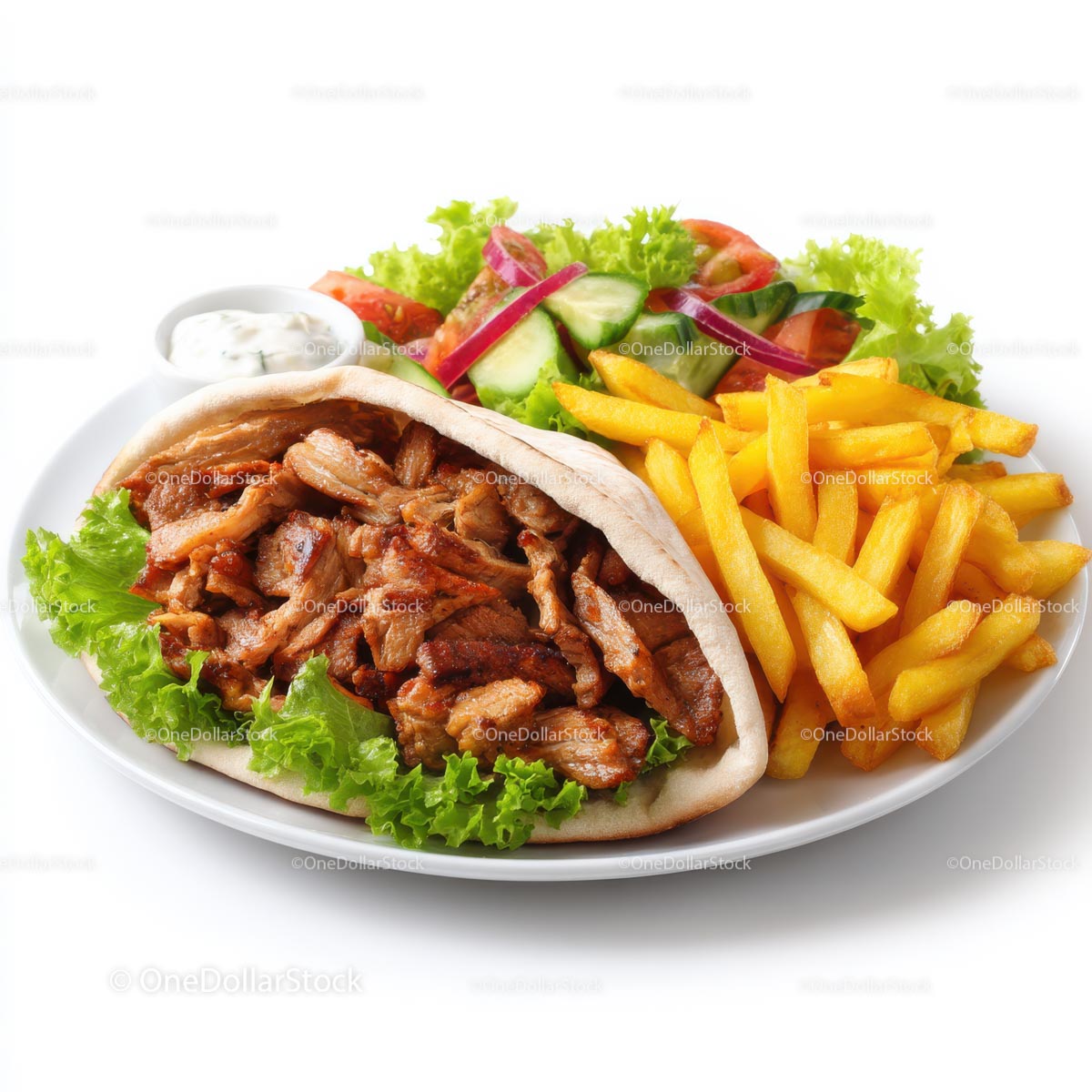 Delicious Shawarma with Fries and Fresh Salad