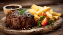 Juicy Grilled Steak with Fries and Fresh Herbs
