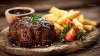 Juicy Grilled Steak with Fries and Fresh Herbs