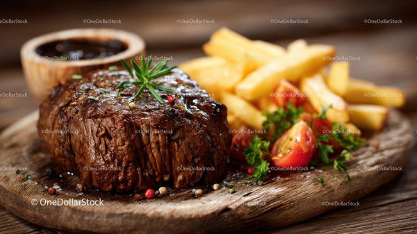 Juicy Grilled Steak with Fries and Fresh Herbs