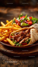 Grilled Chicken Wrap with Fries and Fresh Salad