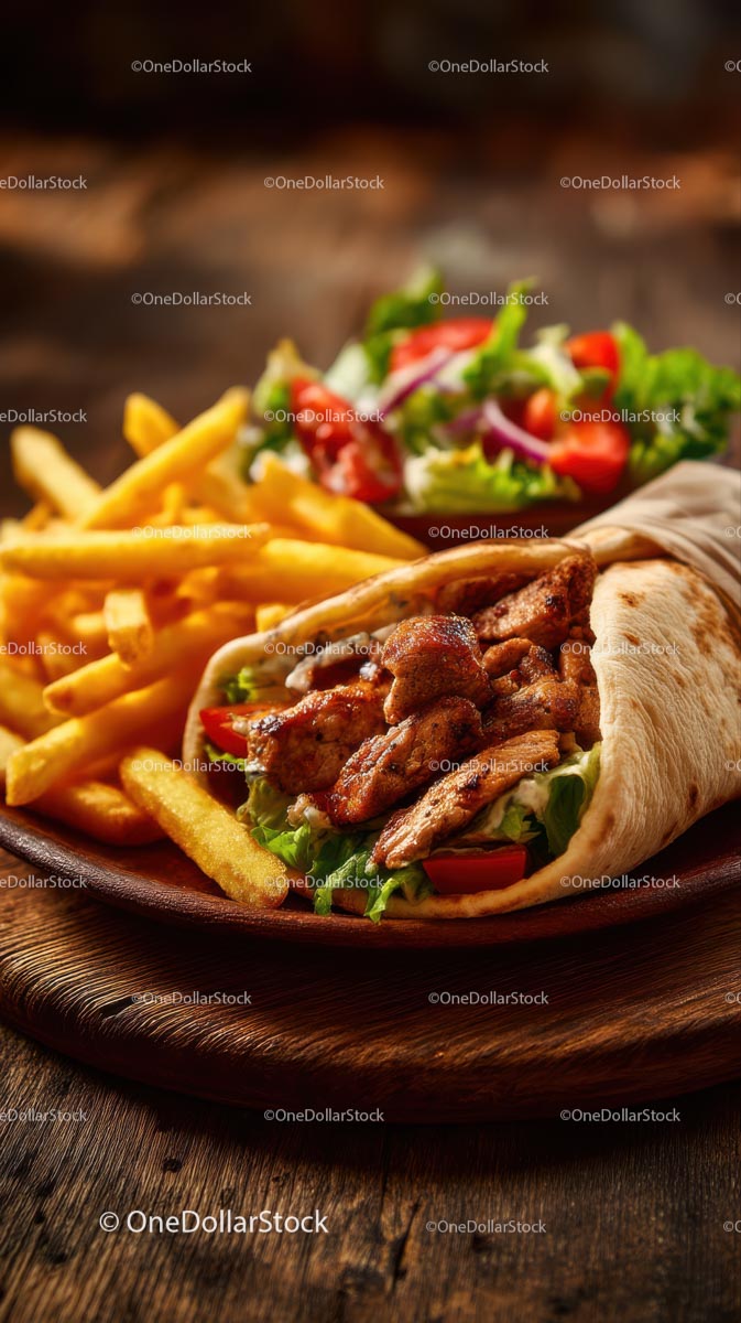Wrap z grillowanym kurczakiem, frytkami i świeżą sałatką
