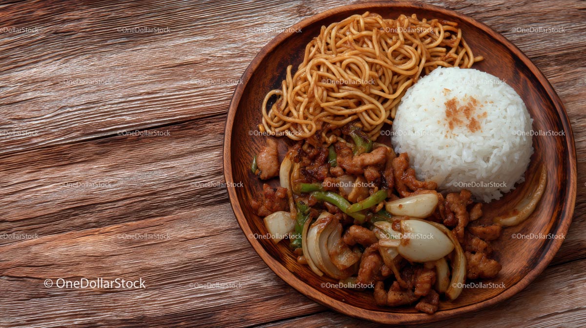 Asian Stir-Fried Chicken with Rice and Noodles