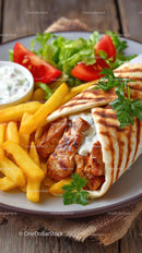Grilled Chicken Wrap with French Fries and Fresh Salad