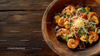 Gourmet Shrimp Salad in Wooden Bowl