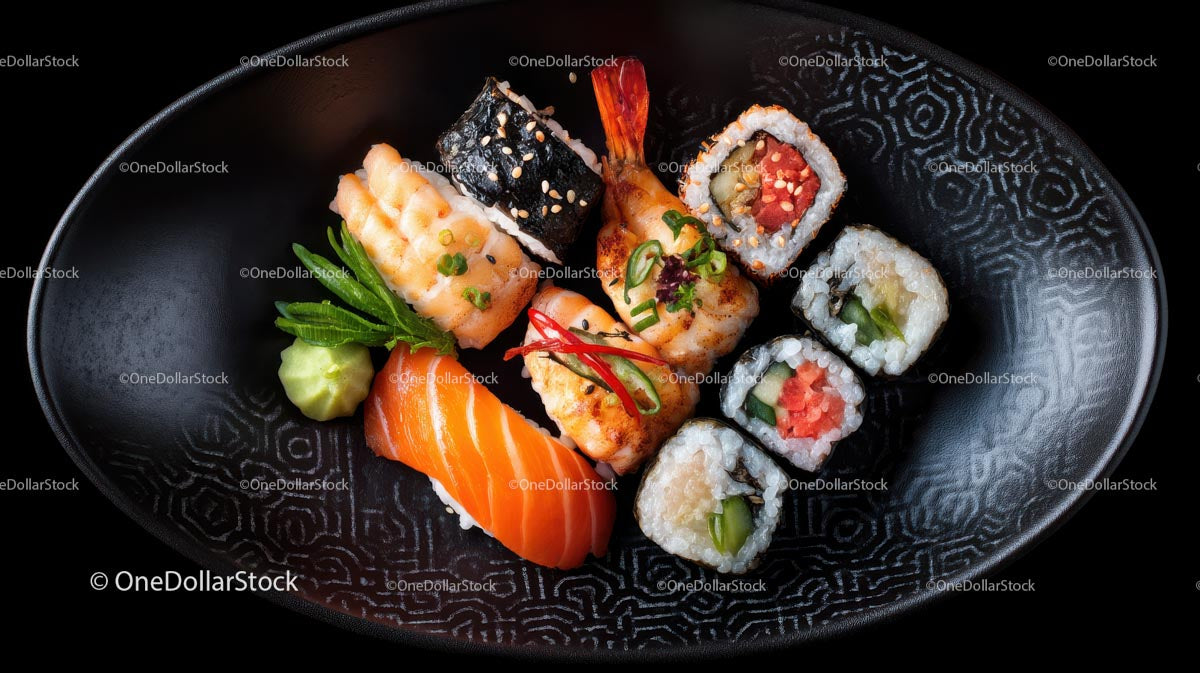 Grilled Fish with Rosemary on Wooden Plate