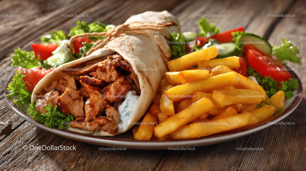 Pyszna Shawarma z frytkami i świeżą sałatką
