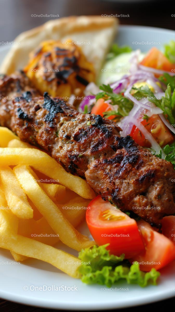 Grilled Kebab with Fresh Salad and Crispy Fries