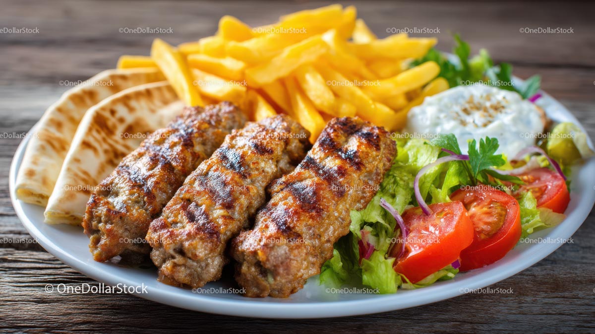 Grilled Kebab Platter with Salad and Fries