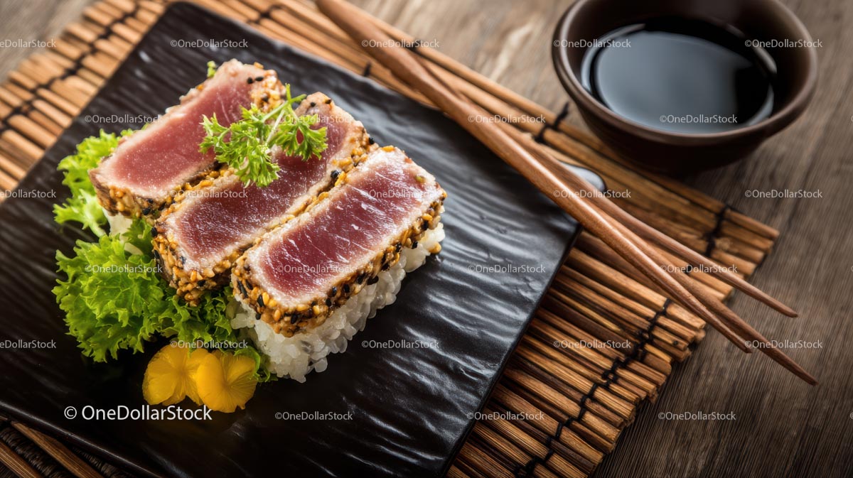 Seared Tuna Sashimi with Fresh Garnishes