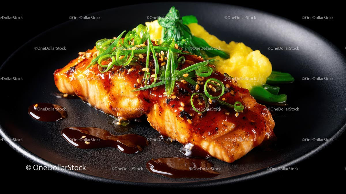 Grilled Fish with Rosemary on Wooden Plate
