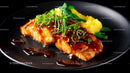 Grilled Fish with Rosemary on Wooden Plate