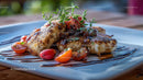 Grilled Fish with Cherry Tomatoes and Thyme Garnish