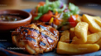 Grilled Fish with Rosemary on Wooden Plate