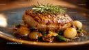 Grilled Fish with Rosemary on Wooden Plate