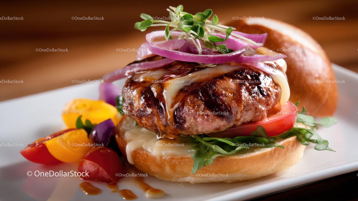 Burger gourmet ze świeżymi warzywami i roztopionym serem