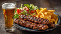 Grilled Meat Skewers with Beer and Fresh Salad